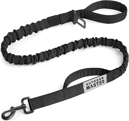 OutdoorMaster Bungee Dog Leash with Shock Absorption, 2 Padded Handles Training Leash, Improved Dog Safety and Comfort - Black Upgraded, 4 FT