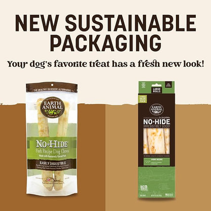 Earth Animal No Hide Chews - Long Lasting Rawhide Free Large Dog Chews Rolls, Pork - 3 Count Value Pack
