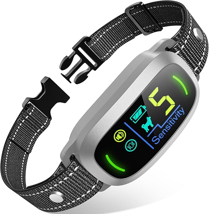 FAFAFROG Dog Bark Collar for Large Medium Small Dogs, Rechargeable Smart Bark Collar, Anti Barking Training Collar with 5 Adjustable Sensitivity Beep Vibration (Silver)