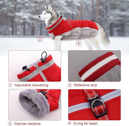 Lelepet Dog Coat Warm Dog Winter Coat Waterproof Dogs Jacket with Harness Built in Reflective Pet Fleece Vest Zip-Up Cold Weather Coats for Small Dogs Turtleneck & Windproof Coats Chihuahua Red XS