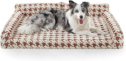 FURTIME Orthopedic Dog Beds Large Sized Dog, XL Washable Memory Foam Pet Couch Bed with Removable Washable Cover, Non-Slip Bottom with Bolster Sides, Brown