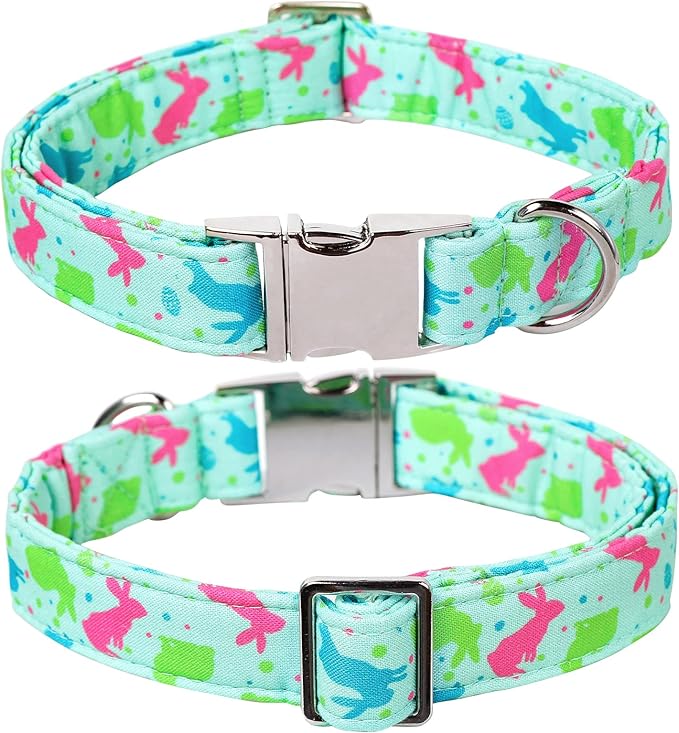 Lionet Paws Easter Dog Collar with Flower, Bunny Egg Flower Collar with Metal Buckle for Dogs, Adjustable Comfortable Dog Collar Girl, M, Neck 13.5-22 in