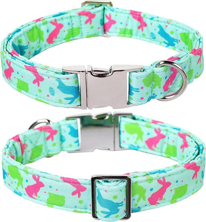 Lionet Paws Easter Dog Collar with Flower, Bunny Egg Flower Collar with Metal Buckle for Dogs, Adjustable Comfortable Dog Collar Girl, L, Neck 16-24 in