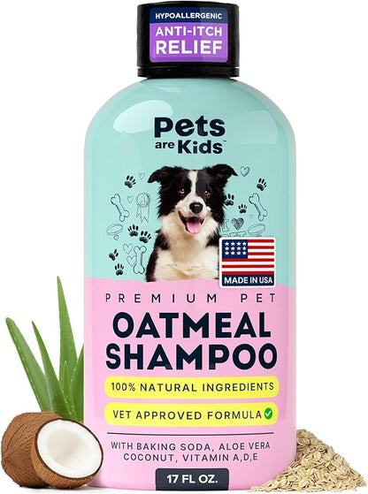 Pets Are Kids Too Oatmeal Dog Shampoo Baking Soda Hypoallergenic Anti Itch Moisturizing Soothing Deodorizing Pet Care Safe Puppy Shampoo Sensitive Skin Cat Shampoo - Coconut Based Cleanser 17 fl oz