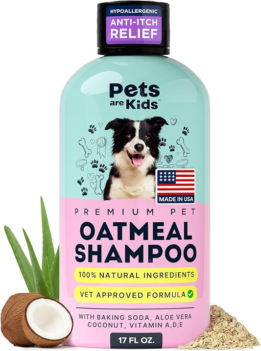 Pets Are Kids Too Oatmeal Dog Shampoo Baking Soda Hypoallergenic Anti Itch Moisturizing Soothing Deodorizing Pet Care Safe Puppy Shampoo Sensitive Skin Cat Shampoo - Coconut Based Cleanser 17 fl oz