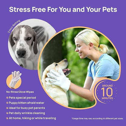 HICC PET Cleaning Deodorizing Glove Wipes for Dogs & Cats, Vet Recommended Hypoallergenic Hydrating & Nourish Fur Pet Grooming Glove Wipes, Pet Bathing Wipes for Horse Coat Care,6pcs Unscented
