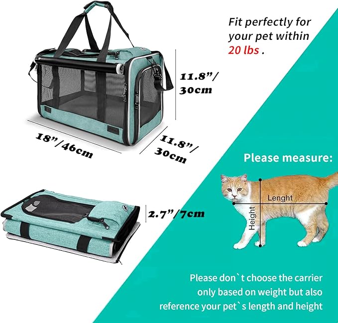 GAPZER Small Dog Carrier for Puppy Yorkshire Softshell Car Transport Chihuahua Carry Cage 18-inch Collapsible Doggie Vet Visit Crate Easy Load Roomy Pet Carrier Bag Kennel Dog Essentials Teal