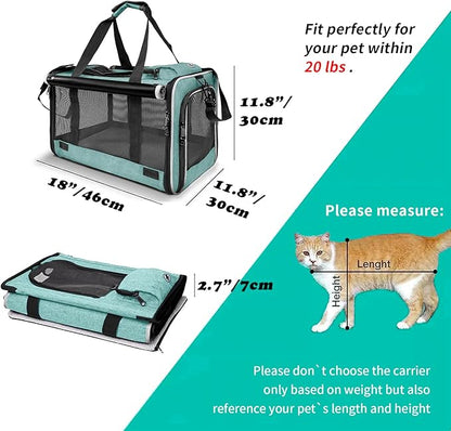 GAPZER Small Dog Carrier for Puppy Yorkshire Softshell Car Transport Chihuahua Carry Cage 18-inch Collapsible Doggie Vet Visit Crate Easy Load Roomy Pet Carrier Bag Kennel Dog Essentials Teal