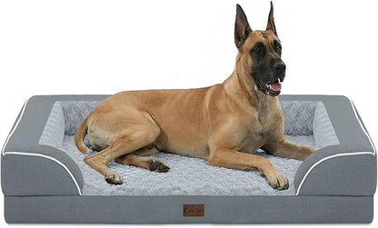 Casa Paw Orthopedic XXL Dog Beds, Waterproof Memory Foam Big Bolster Pet Bed for Extra Large Sized Dogs 53x42Inch, Non-Slip Bottom and Egg-Crate Foam Dog Couch Bed with Washable Removable Cover, Grey