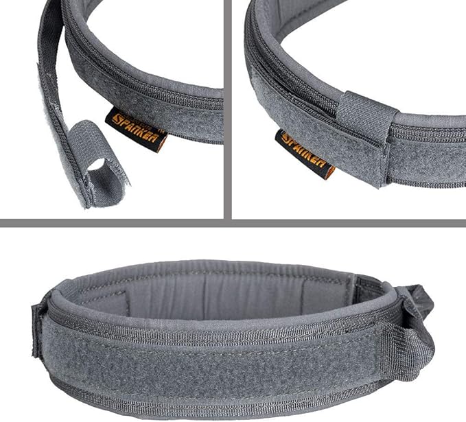 EXCELLENT ELITE SPANKER Tactical Dog Collar Nylon Adjustable Training Collar Military Dog Collar Heavy Duty Metal Buckle with Control Handle for Medium and Large Dogs with Patches(Grey-M)