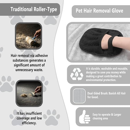 Yummy Love Pet Hair Removal Glove for Dogs & Cats, Five-Finger Electrostatic Glove for Clothes, Couch,Carpets, Car Seat, Individually Wrapped 1 Pack Black, L