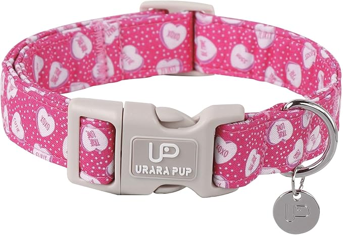 UP URARA PUP Valentine’s Day Dog Collar, Pink Heart Dog Collar with Quick Release, Valentine’s Day Gift Pet Collar for Puppy Girl Boy Dog, Wedding Dog Collar