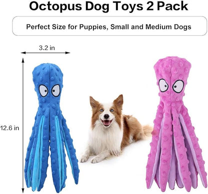 CPYOSN Dog Squeaky Toys Octopus - No Stuffing Crinkle Plush Dog Toys for Puppy Teething, Durable Interactive Chew Toys for Small, Medium and Large Dogs Training and Reduce Boredom, 2 Pack