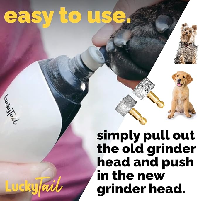 LUCKY TAIL - Dog Nail Grinder - Hard & Soft Replacement Heads - Small & Large Dogs - Premium Quality - Diamond Tip Drill Bit - Professional Dog Nail Trimmers - Grooming Tool kit - 2 Pack