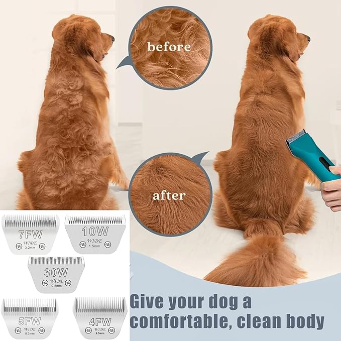 Audoc Wide Blades for Dog Grooming Blades Compatible with Andis,Oster A5,Wahl km10 Dog Clippers Stainless Steel Blades Blades for Animal Dog,Cat,Horse, (#5FW(6.3mm)/2PCS)