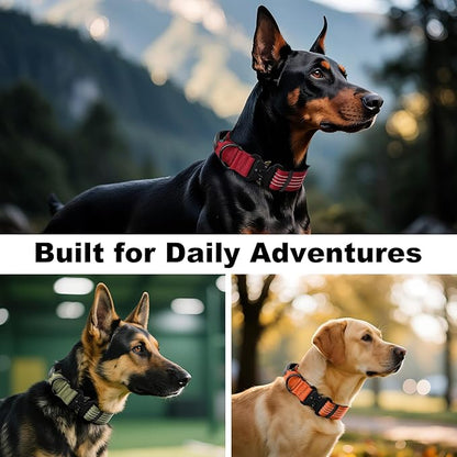 Plutus Pet Tactical Dog Collar with Tracker Pocket for AirTag, Adjustable Reflective Nylon Collar, Metal Buckle, Leather-Wrapped Handle, Soft Padded for Medium Large Dogs (Black, S)