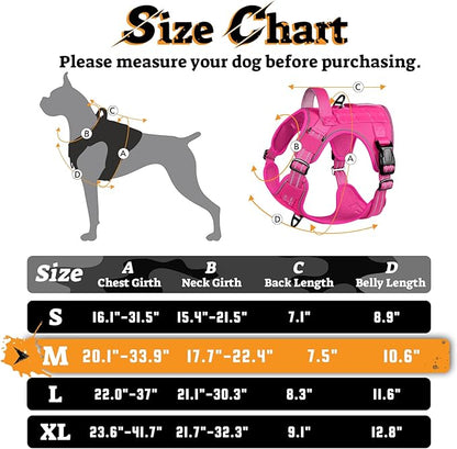 rabbitgoo Dog Harness Medium Sized No Pull, Tactical Service Pet Vest with Molle and Control Handle, Adjustable and Reflective Military Harness for Easy Walking and Training, Rose Red, M