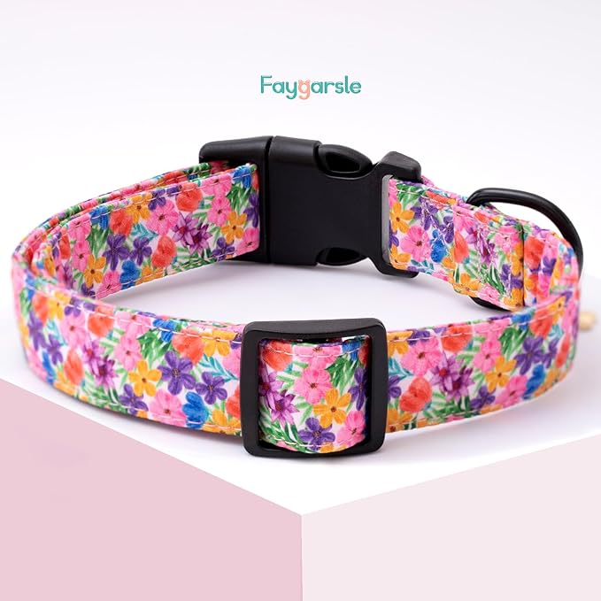 Faygarsle Dog Collar for Small Medium Large Dogs Cute Puppy Collars for Female Dogs Floral Patterned Pet Collars for Summer Spring Wedding Puppy Necklace Girl Dog Collar L
