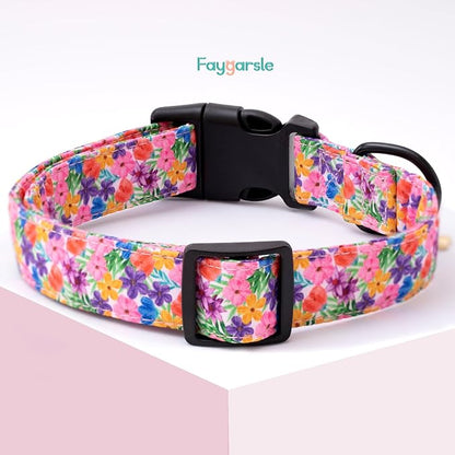 Faygarsle Dog Collar for Small Medium Large Dogs Cute Puppy Collars for Female Dogs Floral Patterned Pet Collars for Summer Spring Wedding Puppy Necklace Girl Dog Collar L