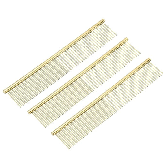 PETAXCELL Dog Cat Comb, Pet Combs Stainless Steel Teeth with Rounded Ends for Knots Mats Loose Hair Removal, 7.5IN (Gold Plated, 3 Pack), Grooming Tool Intended for Long Curly Hair Pet