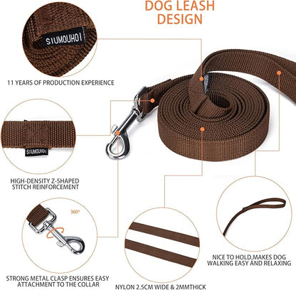 Siumouhoi Strong Durable Nylon Dog Training Leash, 1 Inch Wide Traction Rope, 6 ft 10ft 15ft Long, for Small and Medium Dog (Brown, 10 Feet)