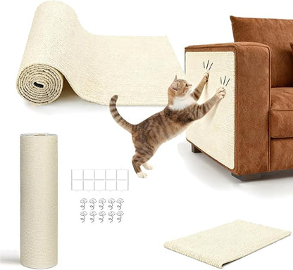 3-in-1 Cat Scratcher & Furniture Protector for Couch Corners,Adhesive Scratch Deterrent Pad with Fasteners for Indoor Cats,Sofa,Armchairs