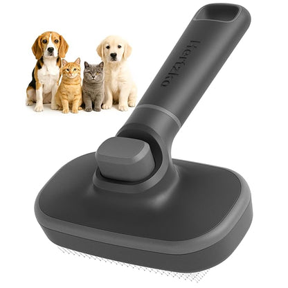 Hertzko Self Cleaning Slicker Brush for Cats & Dogs – Grooming Tool for Shedding Long & Short Hair – Retractable Bristles – Easy-Clean Cat & Dog Deshedding Brush, Painless Detangling - Black