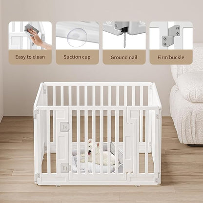 Pet Playpen with Door Dog Playpen Foldable Puppy Playpen for Puppies and Small Dogs 4-Panels Easy Assemble Easy Storing for Indoor and Outdoor, Garden Fence, Garden Border Fence (4 Panels)