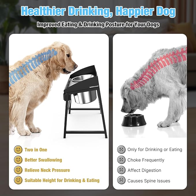 Elevated Dog Bowls for Large Dog, 15“ Tall Raised Food and Water Bowl Set with Stand, Full Metal Spill Proof Design and Stainless Bowls for Indoor & Outdoor Use