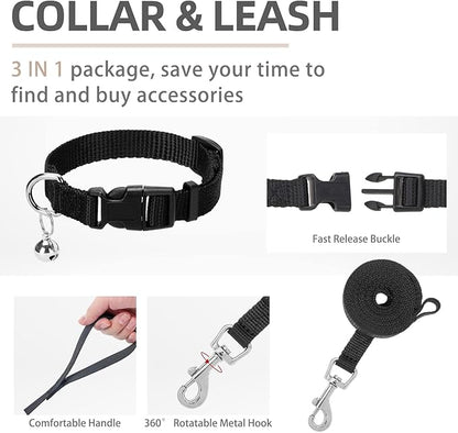 PUPTECK Adjustable Dog Harness Collar and Leash Set Step in No Pull Pet Harness for Small Medium Dogs Puppy and Cats Outdoor Walking Running, Soft Mesh Padded Reflective Vest Harnesses, Solid Black L