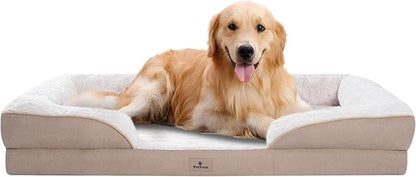 PetFun XL Orthopedic Dog Beds Large Sized Dog - Washable Large Dog Cat Bed Waterproof, Comfort Dogs Couch Sofa with Washable Removable Cover, Pet Bed with Nonskid Bottom, Beige, 48"