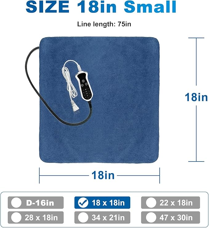 Quwzayail Pet Heating Pad Waterproof for Dogs Cat , 9 gears and time Settings and Metal Protective Tube, Adding Wire Rope Warming ,comes with soft fabric cover.(18.0"Lx 18.0"W x 0.5"Th, Blue Pattern)