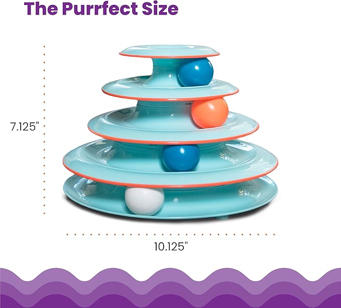 Catstages Chase Meowtain 4-Tier Interactive Cat Track Toy – 4 Spinning Balls, Non-Slip Base, Ideal for Indoor Cats, Blue