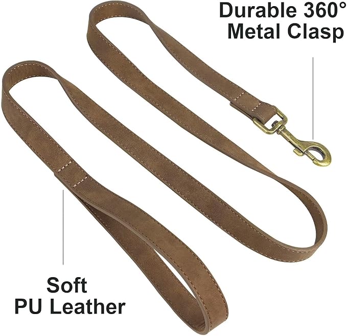 Didog PU Leather Dog Leash, Colorful Heavy Duty Dog Leash 4ft, Strong and Durable Faux Leather Lead, Walking and Training Lead for Small Medium Dogs,Brown