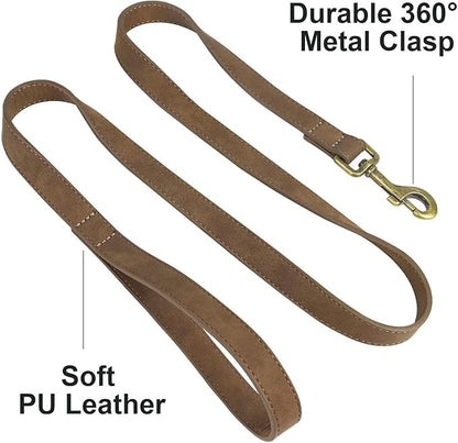 Didog PU Leather Dog Leash, Colorful Heavy Duty Dog Leash 4ft, Strong and Durable Faux Leather Lead, Walking and Training Lead for Small Medium Dogs,Brown
