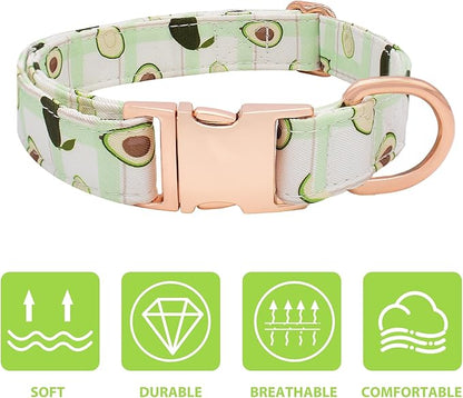 Dog Collar and Leash Set Adjustable Girls Puppy Floral Collars with Bow Tie for Small Medium Large Dogs(L, Avocado)