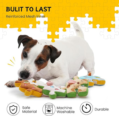 Nocciola Tearable Rip Pull Apart Squeaky Dog Puzzle Toys, 4 in 1 Enrichment Interactive Plush Stuffed Crinkle Chew Toys for Small Medium Large Breeds