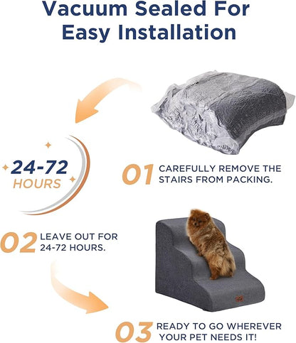 Beige Curved Dog Stairs Ramp for Small Dogs & Cats 17" H, 3-Step Dog Steps for Couch Sofa and Chair, Pet Stairs for Cats, Non-Slip Balanced Pet Steps