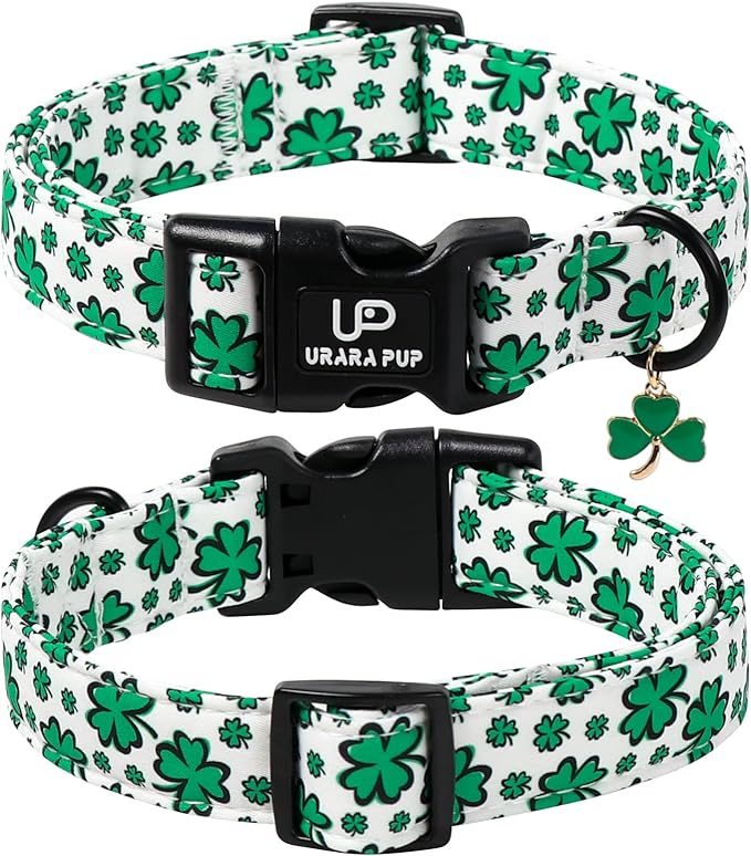 St. Patrick's Day Dog Collar, UP URARA PUP Shamrock Adjustable Pet Collar with Quick Release, Dog Accessories for Small Medium Large Dogs