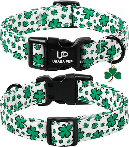St. Patrick's Day Dog Collar, UP URARA PUP Shamrock Adjustable Pet Collar with Quick Release, Dog Accessories for Small Medium Large Dogs