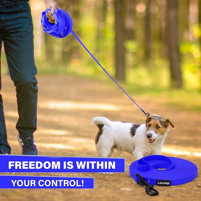 Waterproof Dog Leash 10ft, 16ft, 30ft, 50ft PVC Recall Long Line Dog Leash Beach Swimming Tracking Training Dogs Lead for Pet, Medium and Large Dogs
