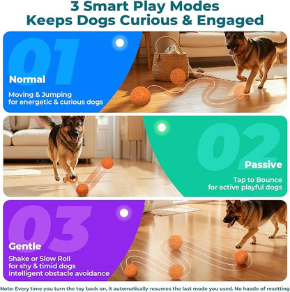 Smart Interactive Dog Toy Ball – Automatic Moving, Bouncing & Rolling, 3 Modes, Chew-Proof E-TPU Shell, Waterproof, Rechargeable,Dog Ball for Medium and Large Dogs, Orange