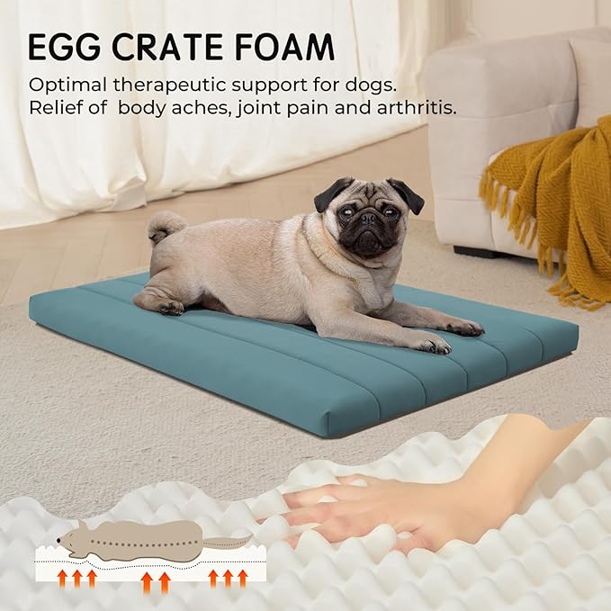 BALANCE Dog Crate Bed, Orthopedic Dog Bed Pad with Waterproof Liner, Washable Crate Foam Pet Mat for Large, Medium, Puppy Dogs Breeds, Powder Blue, 30"x19"x1.6"