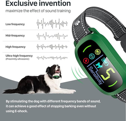 FAFAFROG Bark Collar, Rechargeable Dog Bark Collar with 5 Adjustable Sensitivity and Intensity Beep Vibration, Anti Barking Collar for Small Medium Large Breed Dogs (Green)