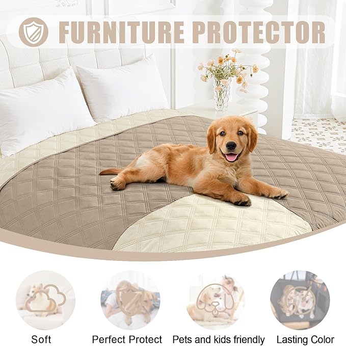 Smiry Waterproof Dog Bed Cover Blanket 40x70, Soft Reversible Pet Blanket, Washable Leakproof Cats Dogs Couch Cover for Sofa, Couch, Furniture, Lattice, Taupe/Beige