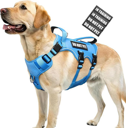 WINSEE Escape Proof Dog Harness, Service Working Molle Harness with Double Handle, Tactical Pet Vest with 4 Patches for Small Medium Large Dogs Walking Hiking Hunting