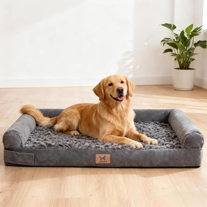 PAWPUBBY Medium-Sized Orthopedic Dog Bed - Washable Rose Velvet Cover, Waterproof Lining, Memory Foam Dog Couch, Non-Slip Base, Sofa Dog Bed for Corgis, Pomeranians, French Bulldogs (Dark Gray, L)