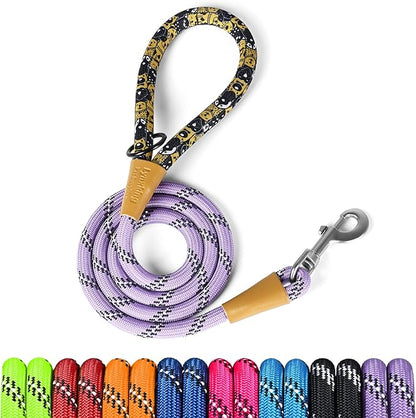 lynxking Rope Dog Leash 6 FT with Comfortable Padded Handle, Highly Reflective Threads Leash for Small Medium Large Dogs (Light Purple, Large 1/2in x 6ft-Rope Clasp)