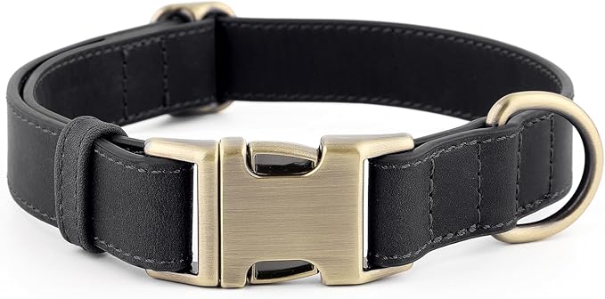 Plutus Pet Genuine Leather Dog Collar – Adjustable Pet Collar with Quick Release Metal Buckle, Soft Real Leather for Small Medium Large Dogs, Heavy Duty & Skin-Friendly (Black, L)