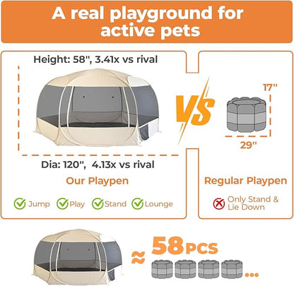 EighteenTek® XXLarge Popup Portable Dog Houses 10'x4.8'H Assembly-Free Gazebo-Style Dog Cot Cat Playpen Screen Pet Tent Sun Shade Shelter Dog Bed with Canopy for Outdoor Anti-Bugs with Leakproof Floor